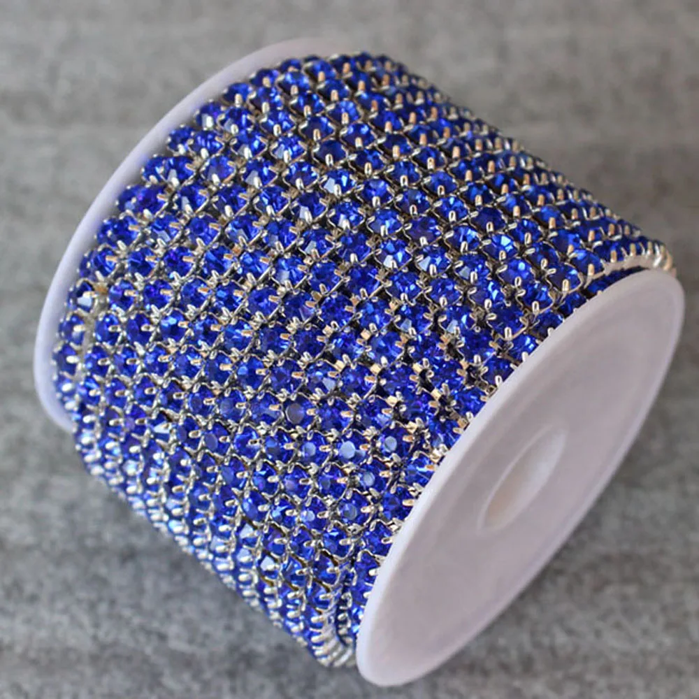 

10yard/lot 3.0mm aquamarine crystal rhinestones strass silver copper claw rhinestones cup chain sewing rhinestones for clothes