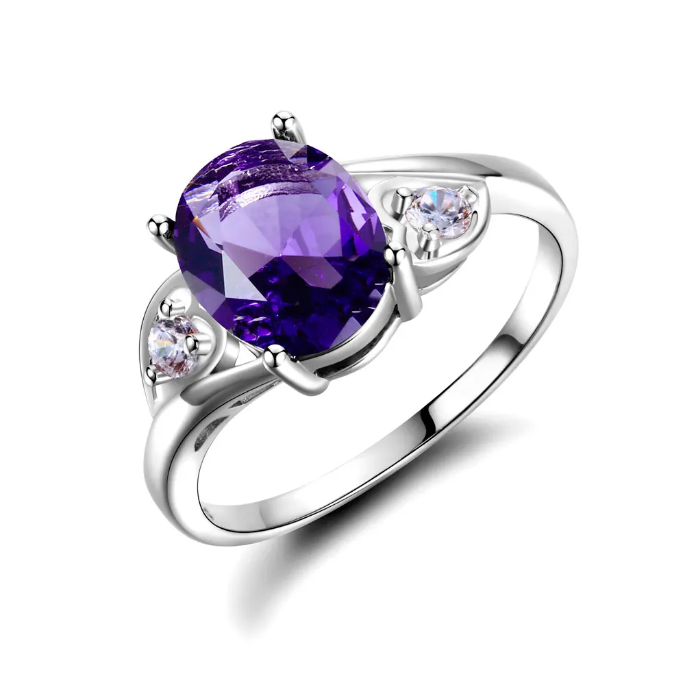 Amethyst GUYINKU созданный фианит небесно-голубой фиолетовый розовый овальный создан AAA+ CZ Красочные Каменные Кольца для женщин подарок Прямая поставка - Цвет основного камня: Amethyst