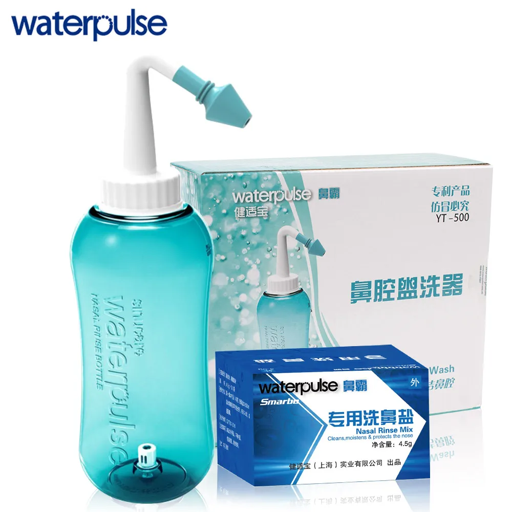 Бутылка для мытья носа Waterpulse 500 мл с 30 пакетами соли набор полоскания портативная