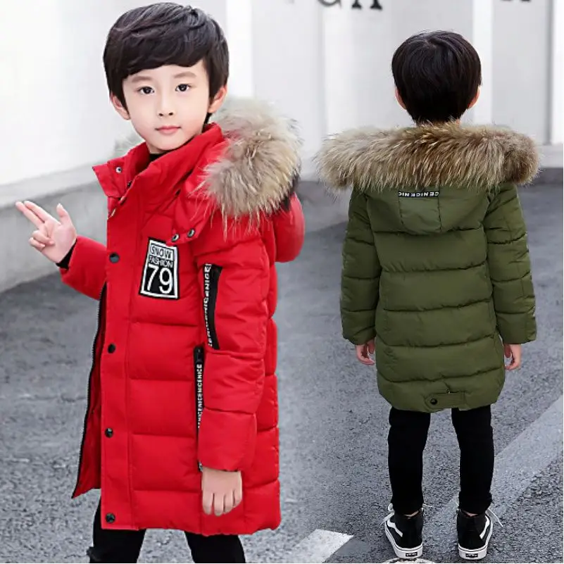 INS hot boys winter coat 4-15 years old long hooeded parka thick cotton coat warm windbreaker Hand stuffed cotton coat letters
