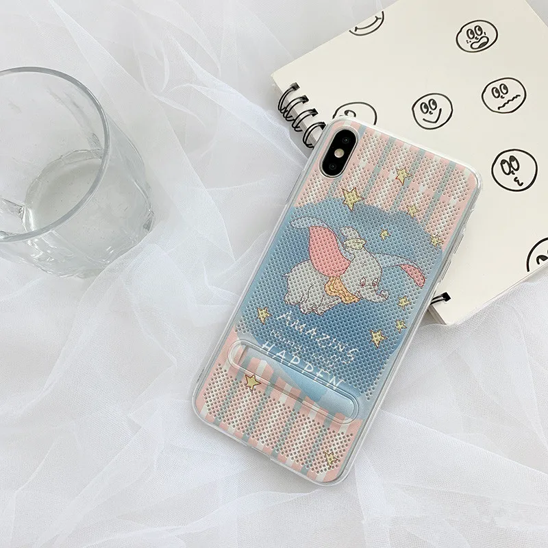 Розовый милый мультяшный анимационный чехол для телефона Dumbo для iPhone X Xs XR Xsmax 7 7 Puls 6 6S 7 8Puls чехол s Скрытая подставка держатель мягкий чехол