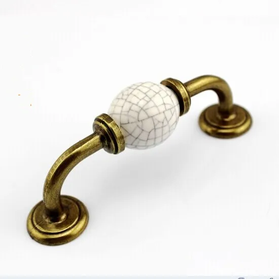 

96mm Crack Ceramic Kitchen Cabinet Pulls Bronze Dresser Handles Antique brass Drawer Wardrobe furniture Handles Pulls Knobs TC53