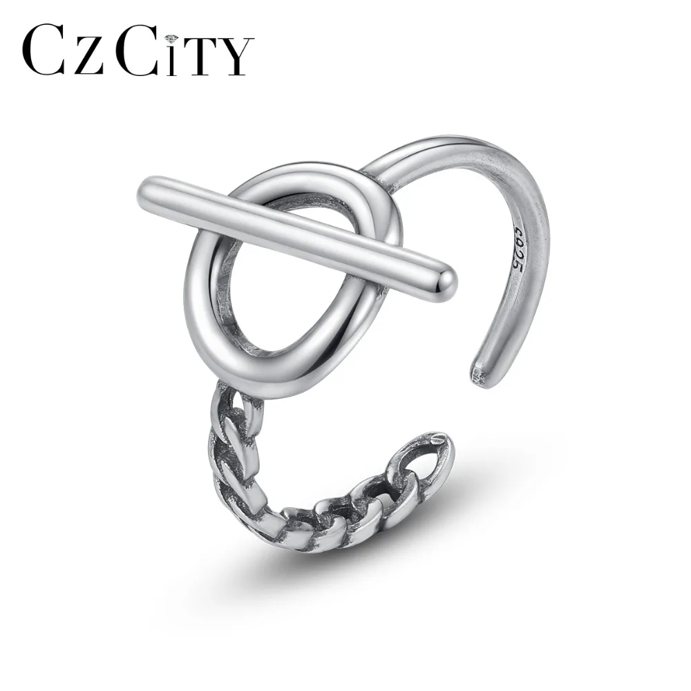 CZCITY 100% 925 стерлингового серебра личность открытые кольца Уникальный дизайн