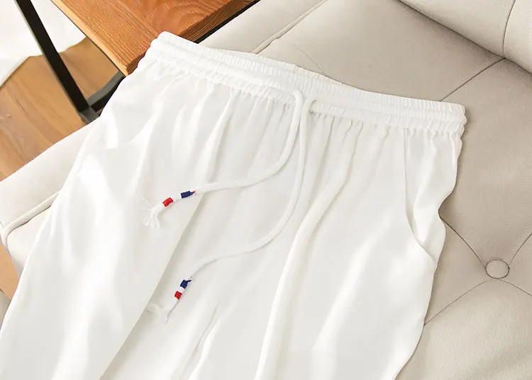 Женский чистый Шелковый крепированный сатин Свободные повседневные брюки 100%