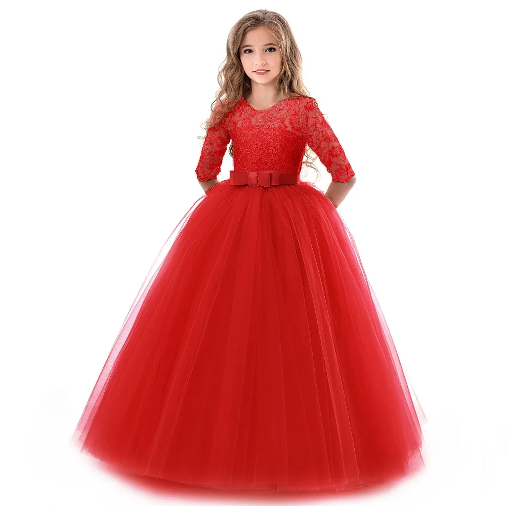 

Explosive Flower Girls Wedding Tulle Lace Girl Dress Infantil Fancy Autumn Princess Events Costume Kids Party Ceremony 5 Colors