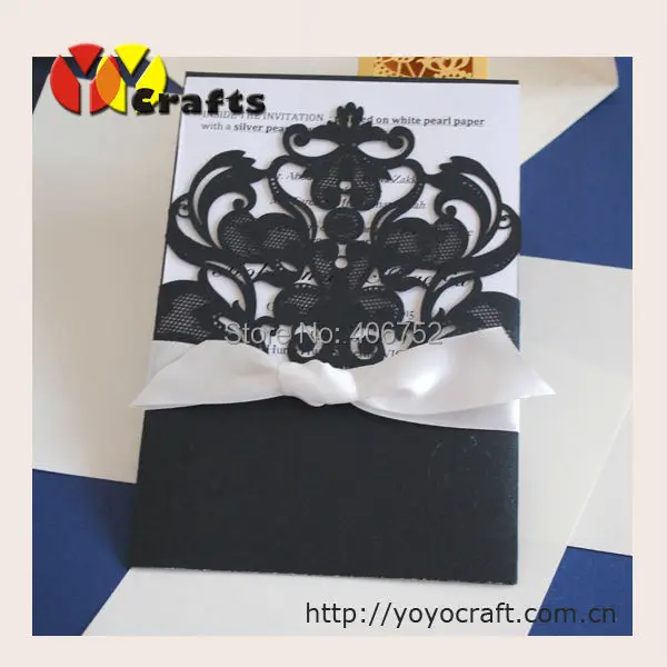 

50sets/lot talking wedding invitation cards with ribbon,laser cut vintage wedding invitation cards with ribbon
