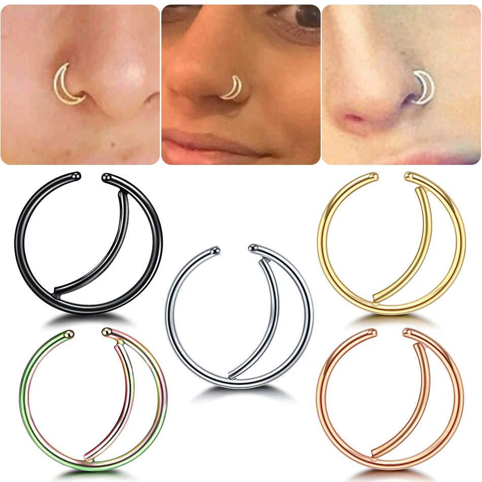 

1PC Steel Moon Nose Ring Hoop Neus Piercing Indian Fake Nose Ring Septum Clip Lip Helix Ear Cartilage Hoop Piercings Jewelry 20G