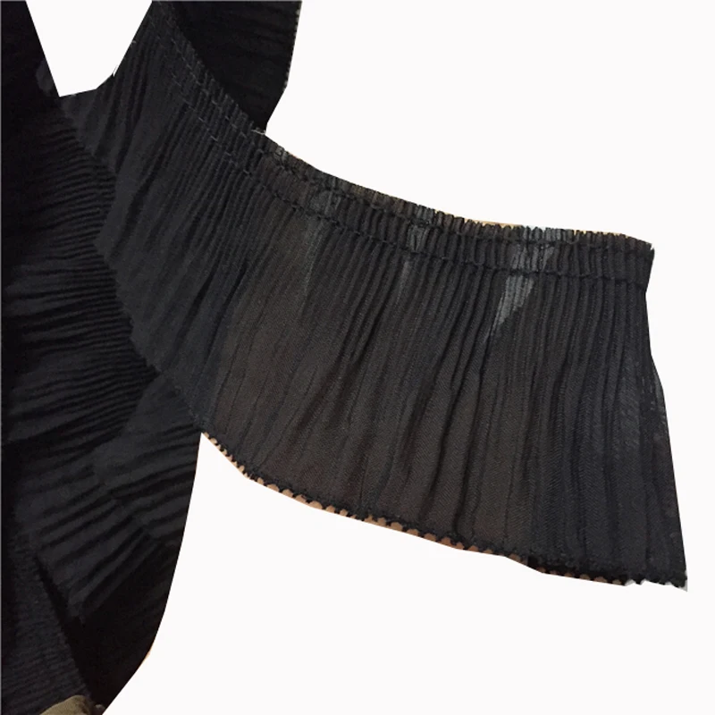 YACKALASI Crinkle Chiffon Flower Lace Crepe Fringe Ruffled Appliqued Handwork Sewing Trims White And Black 6.5cm | Дом и сад