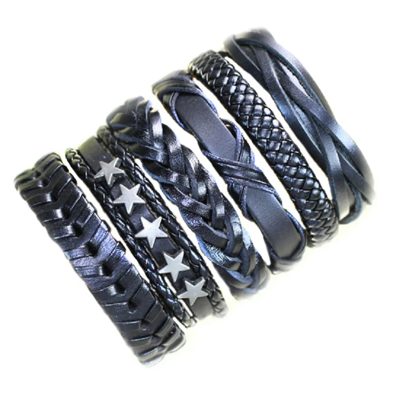 D1 - 6PCS 10 шт./лот(10 шт) плетеные браслеты разных стилей или 6 кожаных браслетов для мужчин вечерние браслеты MX5 - Окраска металла: D1 - 6PCS