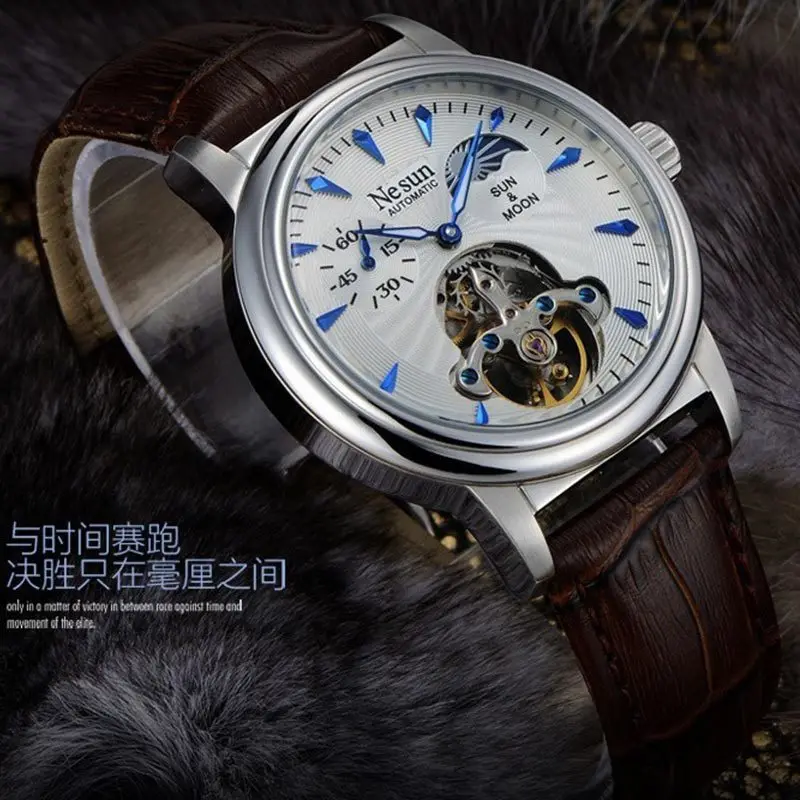 Мужские часы Nesun Skeleton Tourbillon швейцарские роскошные брендовые автоматические с
