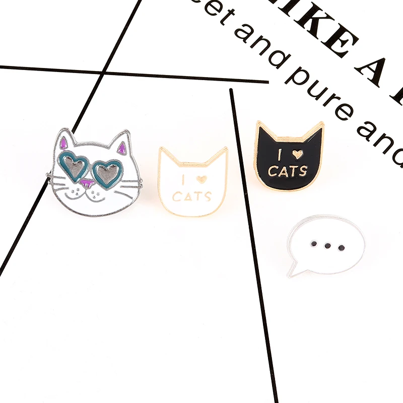 Black Cat White I LOVE CATS Brooch Collar Pins Fashion Jewelry Lover Gifts | Украшения и аксессуары