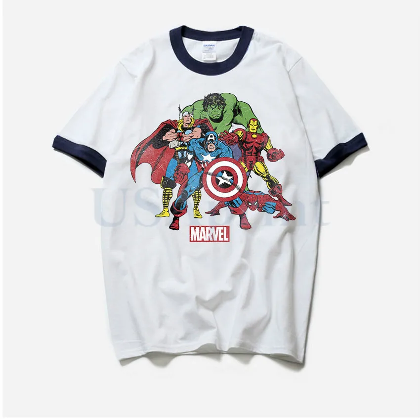 Модные летние Для мужчин футболки Marvel с принтом комиксов Топ хлопковая Футболка
