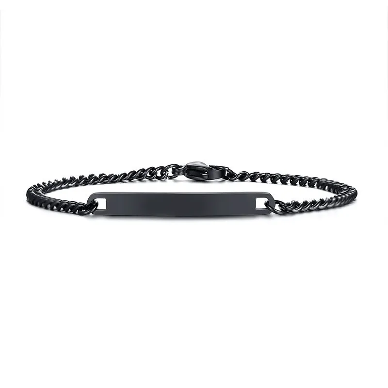women black bracelet Пользовательские координатные цепи браслет именное покрытие персонализированные Нержавеющая сталь пары подарок на день святого Валентина для мужчин и женщин - Окраска металла: women black bracelet