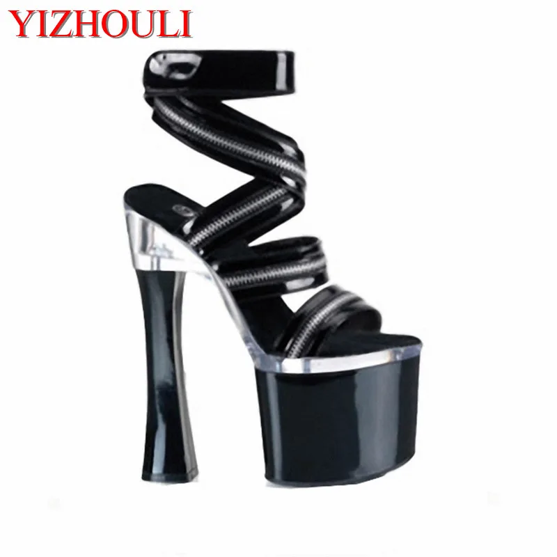 18cm Punk Zipper Shoes Women Gorgeous Metal Zip Sexy High Heel Shoes Club Dancer 7 Inch Platforms Dance Shoes