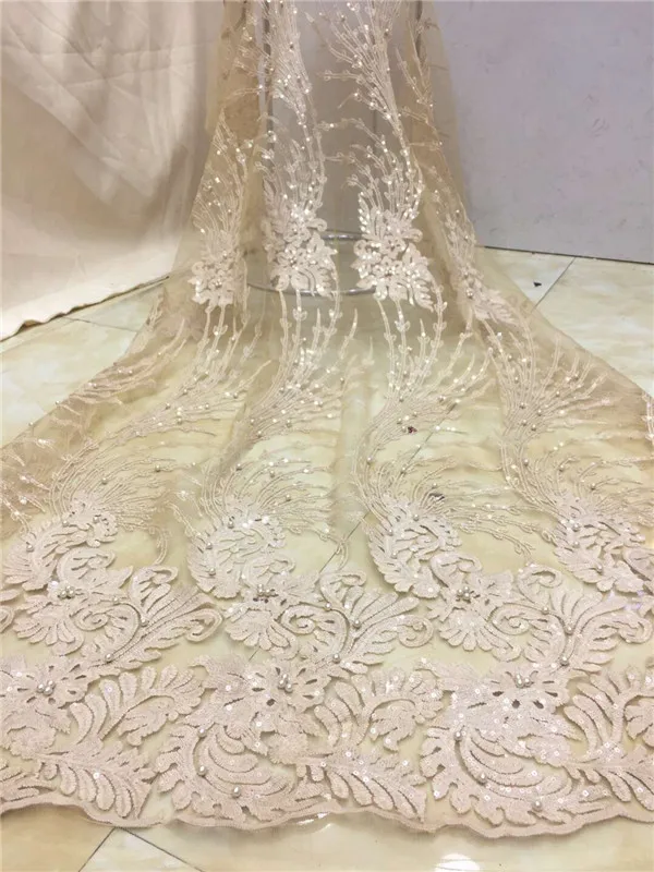 Кружевная ткань в нигерийском стиле с цветочной аппликацией Вышитое Тюлевое