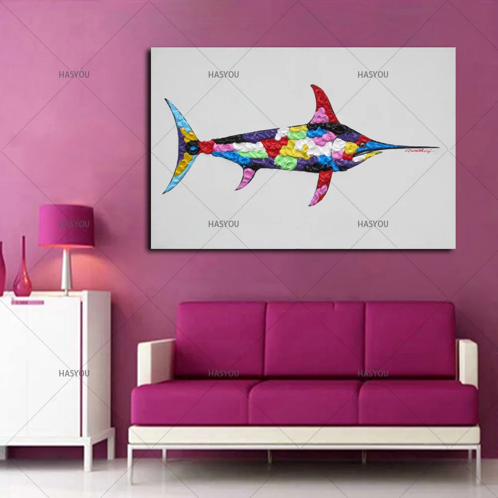 Картина на холсте ручная роспись мультяшный рисунок рыбы масляная живопись для