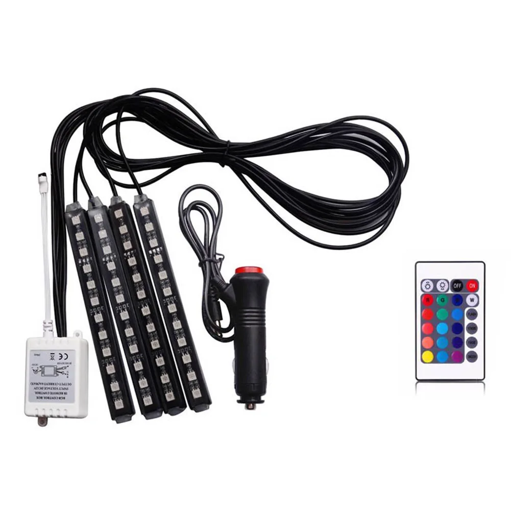 В виде бабочек, новинка, 12V автомобильный RGB светодиодный DRL 4 шт. полосы светильник Авто декоративный гибкий светодиодный полосы Атмосфера лампы светильник комплект M8617 - Испускаемый цвет: 12LED  Remote Contro