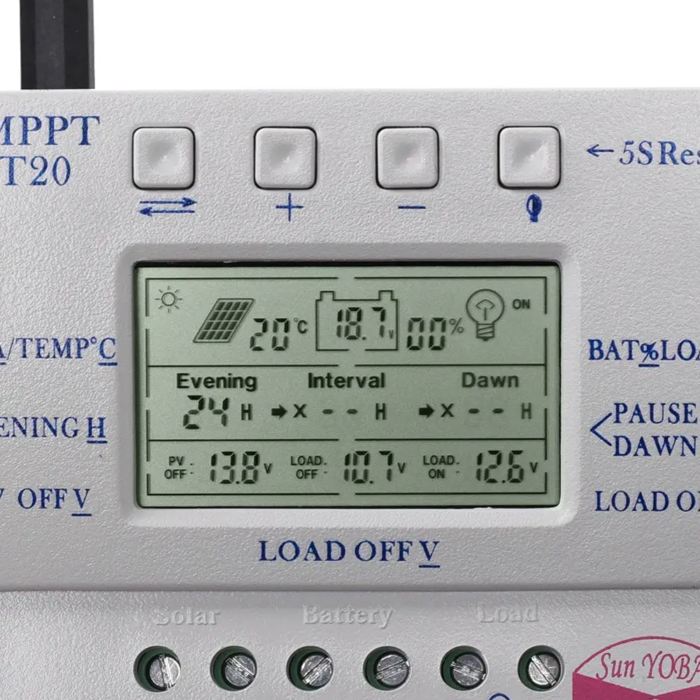 ЖК дисплей 20A 12 V/24 V MPPT регулятор заряда батареи трехвременной интервал