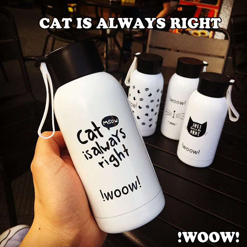 

300ml Lovely Cat Stainless Steel Metal Thermos bottle Cute thermos bottle for water Portable Child Student School water mug