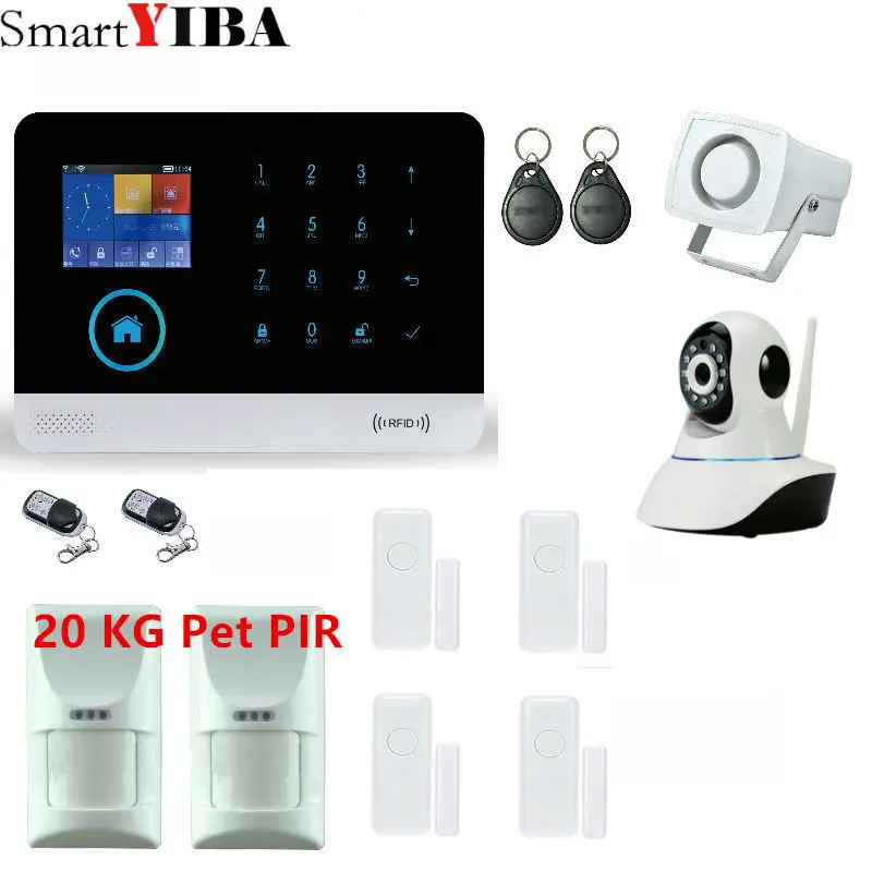 SmartYIBA WIFI GSM Alarm System Security Surveillance Strobe Siren 20KG wireless intelligent pet-immunity PIR motion iOS Android