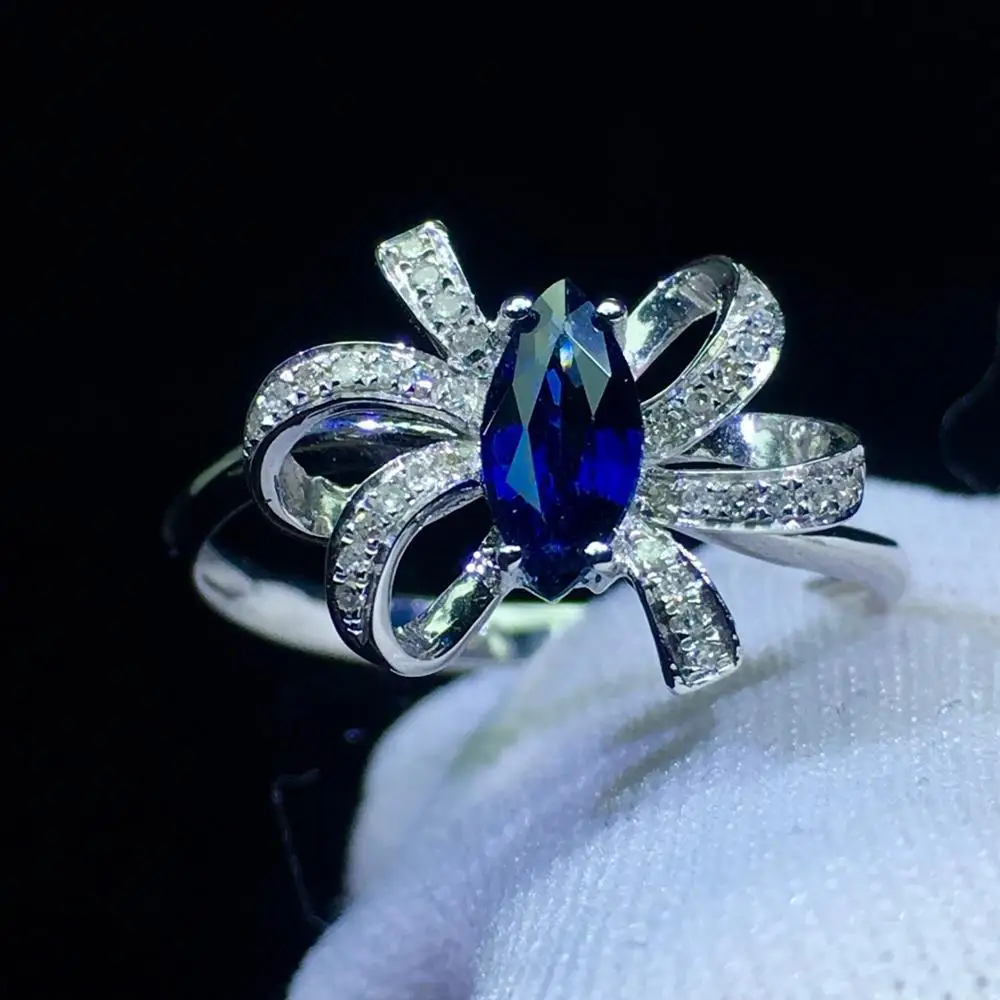 Fine Jewelry Sapphire Ring Natural 0.65ct Unheat Royal Blue Gemstone Pure 18 K Gold For Women Diamonds Rings | Украшения и