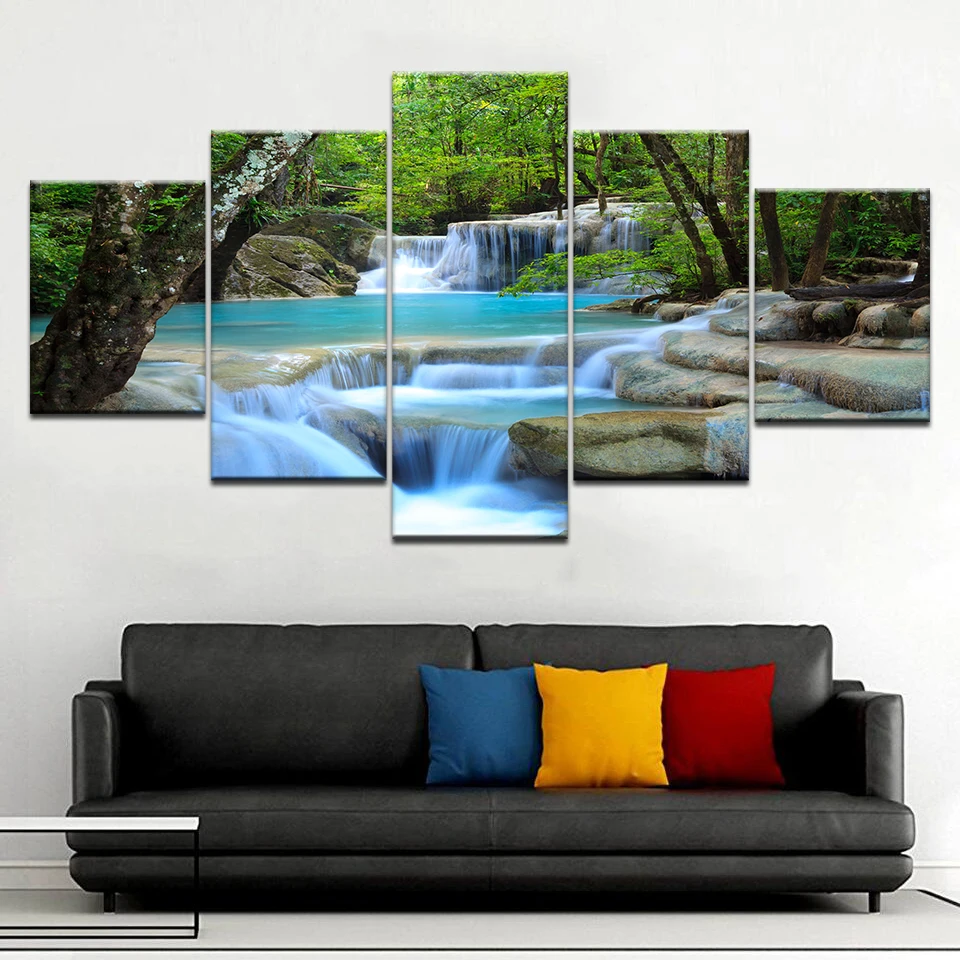 5 панельных настенных картин для гостиной искусство водопад холст картина