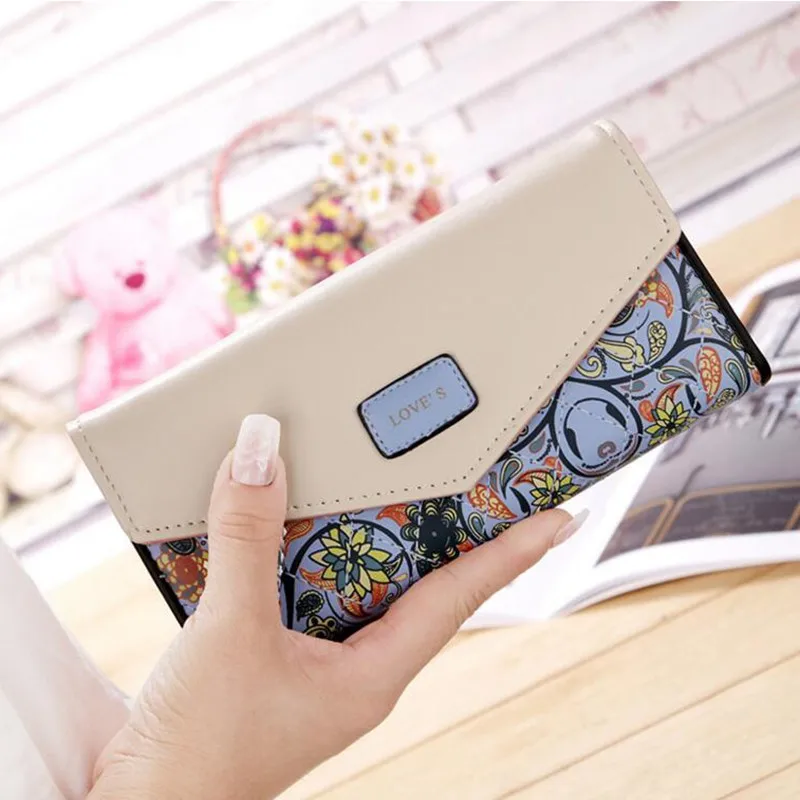 Новый Модный женский кошелек-конверт с цветами Лидер продаж длинные кожаные