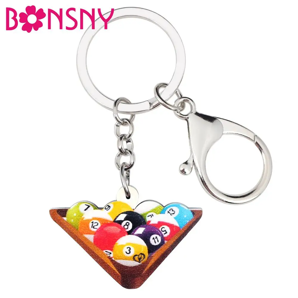 

Bonsny Acrylic Colorful Triangle Billiard Key Chain Key Rings Hipster Jewelry For Women Girls Lovers Charms Gift Decoration