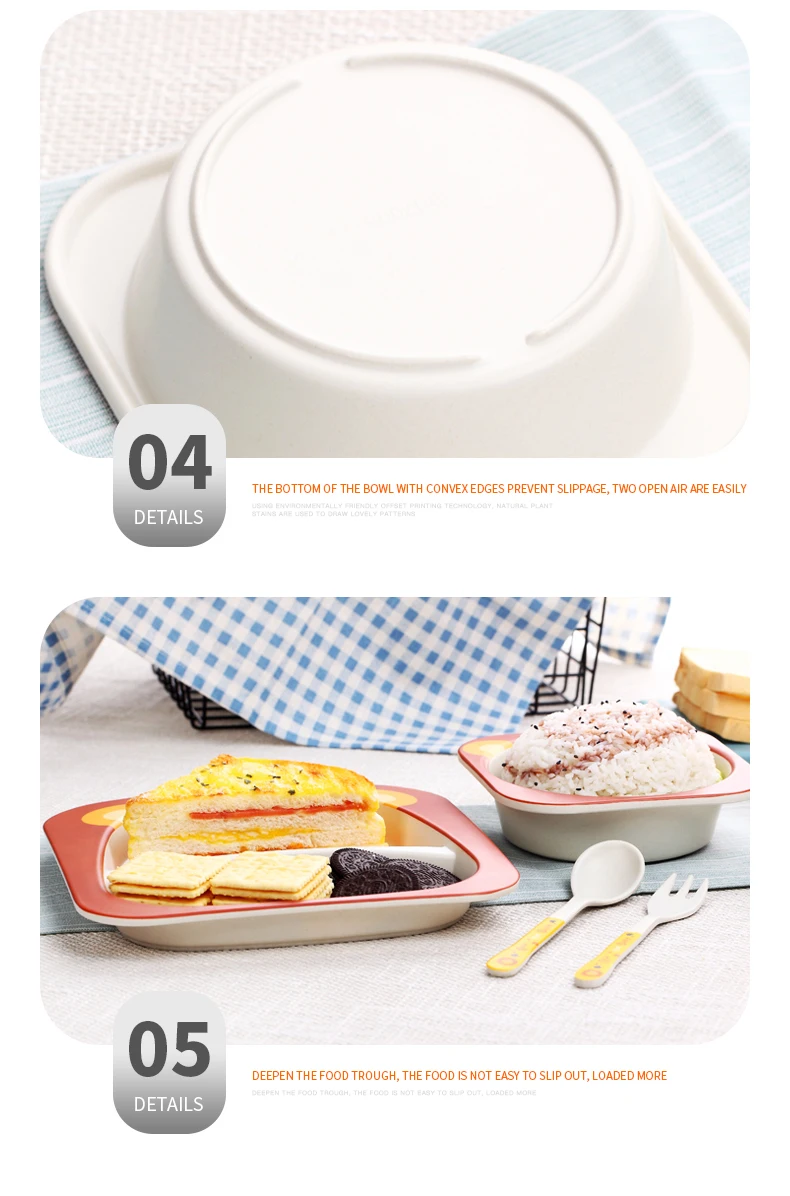 WORTHBUY Cute Cartoon Kids Dinnerware Set Eco-Friendly Bamboo Fiber Dinner Set Children Cutlery For School Picnic Tableware