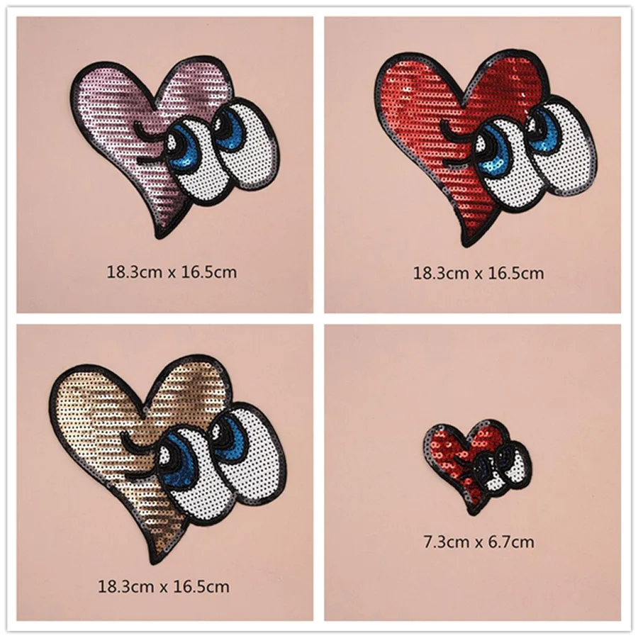 

Heart Eye Sequins Patches Cap Shoe Iron On Embroidered Appliques DIY Apparel Accessories Patch Clothing Fabric Badge BU80