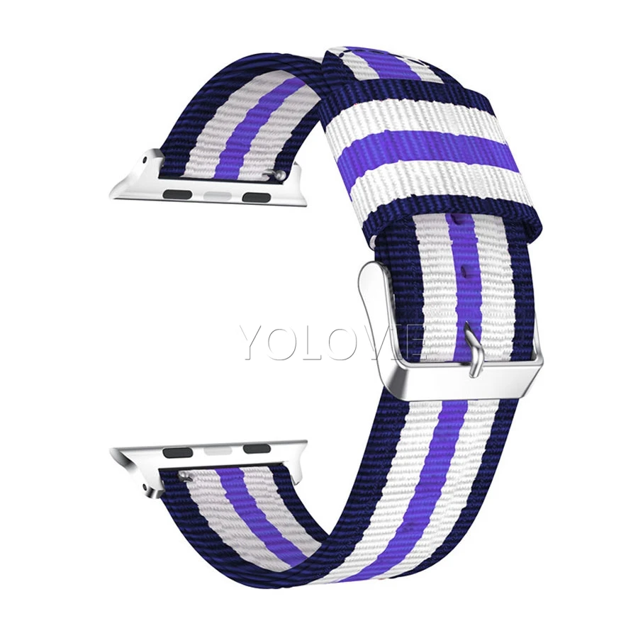 5Stripe-BluePurple Yolovie нейлоновый тканый ремешок для Apple Watch 38 мм 42 мм 40 мм 44 мм Nato спортивные часы наручные полосы для iWatch Series5 4 3 2 1 - Цвет ремешка: 5Stripe-BluePurple