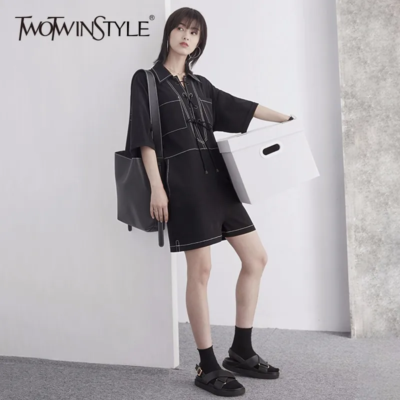 TWOTWINSTYLE на шнуровке комбинезоны короткий рукав шорты с завышенной талией и