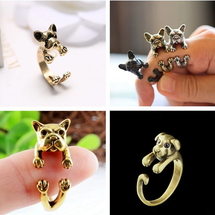 Винтажные кольца в виде бульдога манго Такса собака ювелирные изделия