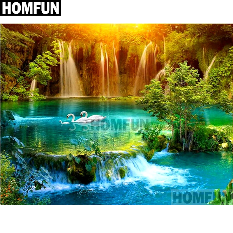 Алмазная живопись HOMFUN A01812 живописный Водопад вышивка крестиком из