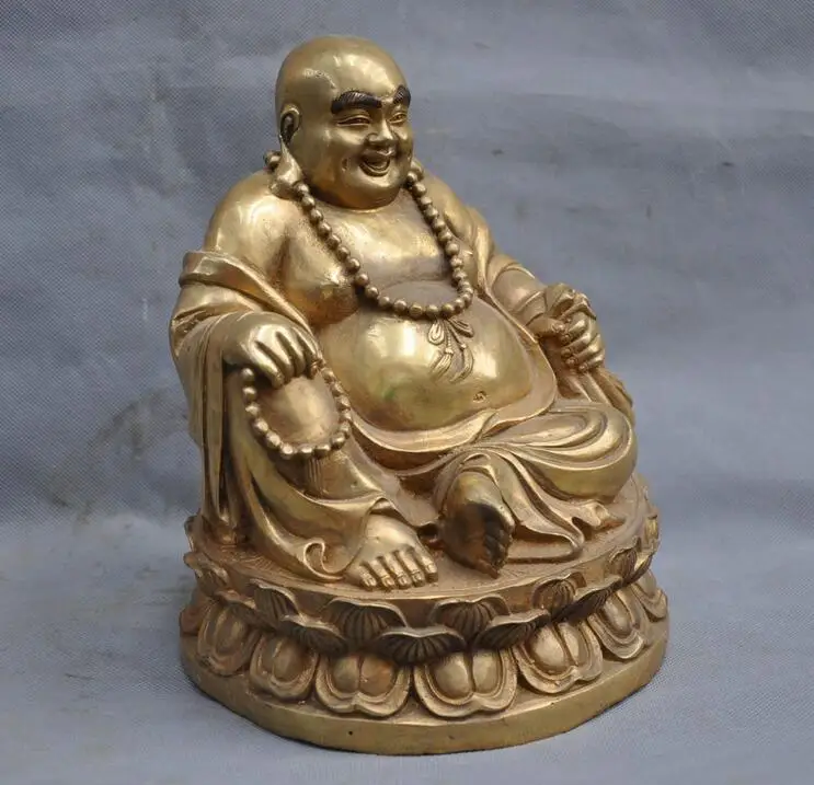 10 &quotКитай латунь Счастливый Будда Майтрея монах Бронзовая статуя благословение