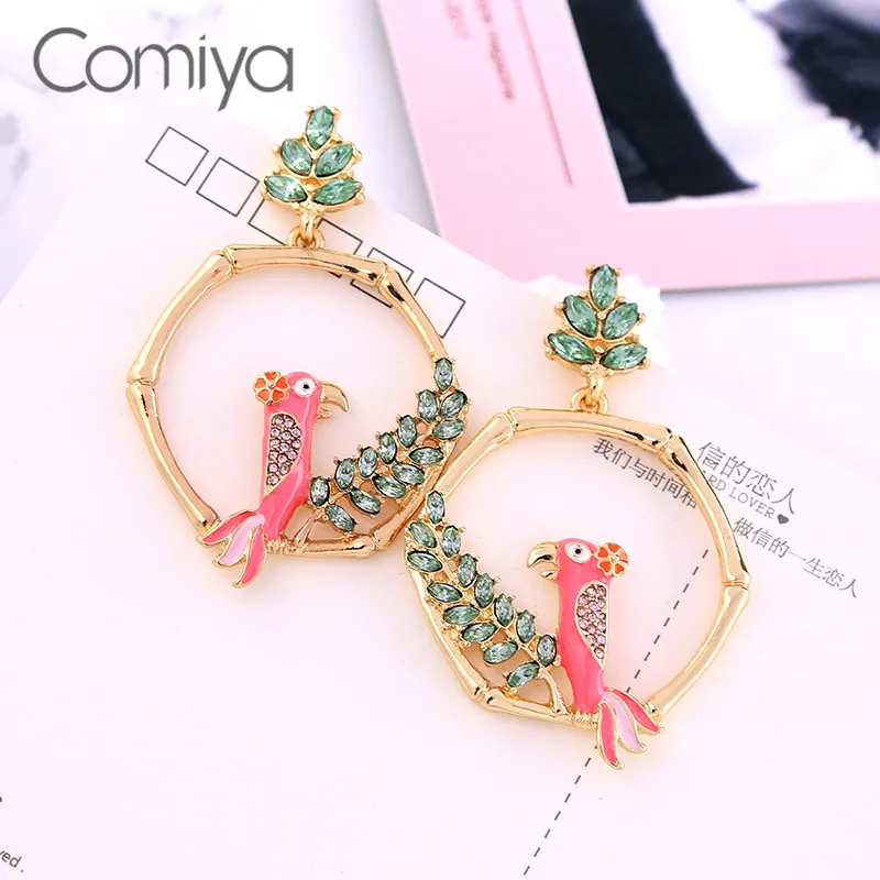 Comiya для женщин длинные серьги brincos смолы эмаль листьев птица кулон Feminino Висячие