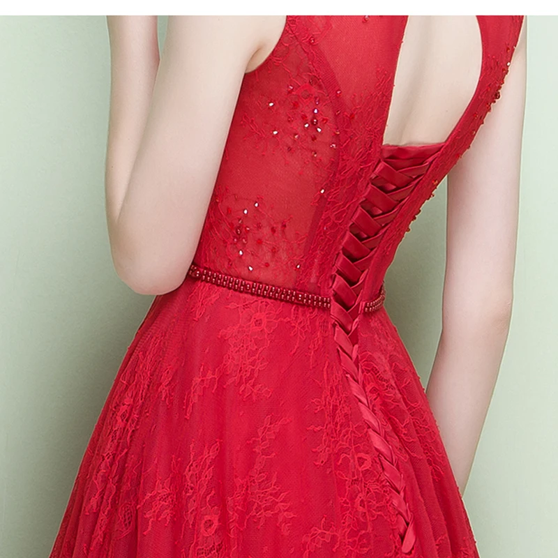 Мода Красный Кружева Длинное Вечернее Платье Невесты Элегантные Линии V образным