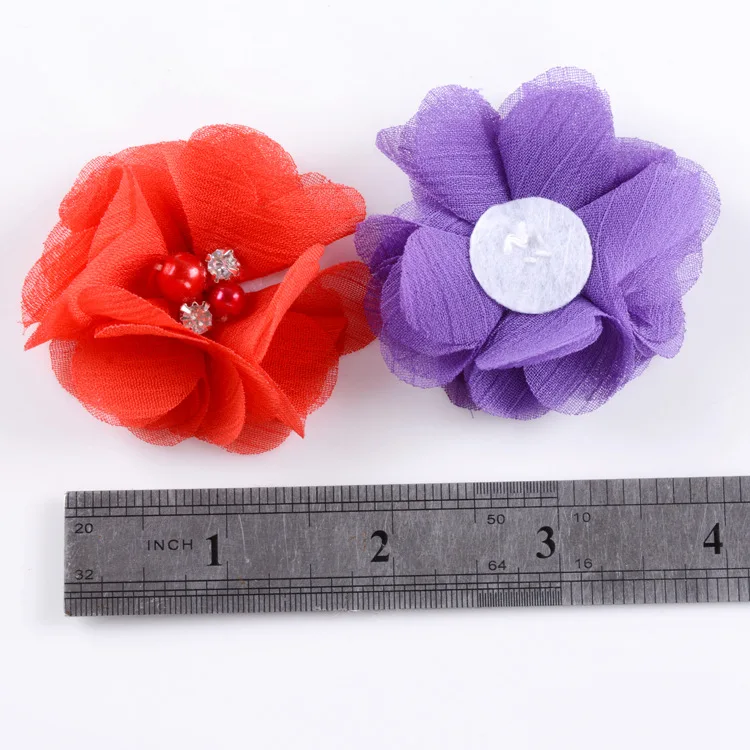 

Nishine 2.2" 120pcs/lot Chiffon Fabric Flowers with Pearl Rhinestone for Girl Headband Hair Clips Diy Headwear Hair Accessories