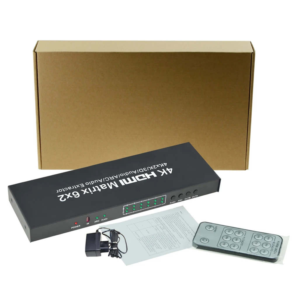 6x2 HDMI матрица Aikexin Ultra HD 4K x 2K HDMI коммутатор разветвитель HDMI True Matrix 6 вход 2 выход Поддержка ARC, аудио экстрактор
