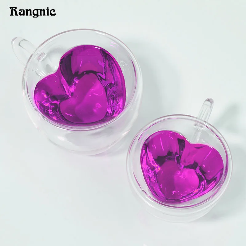 Rangnic Кофе кружка сердце Форма Стекло термостойкие двойной стенкой Лэ Чай