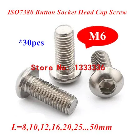 30 шт. M6 ISO7380 A2 70 нержавеющая сталь 304 Винты с круглой головкой шестиугольной и