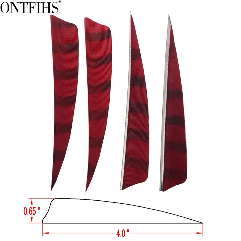 

24 PCS ONTFIHS 4 inches Shield Cut Arrow Feather Archery DIY Fetches Double Side Striped Feathers Fetching for Hunting Shooting