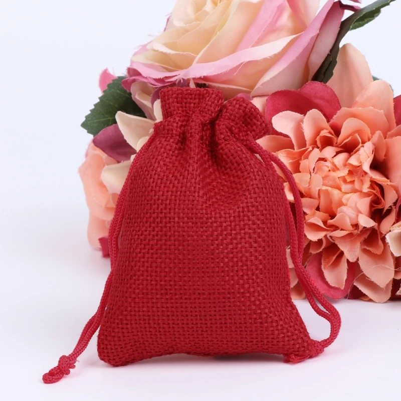 50 шт винтажный натуральный джут Hessian Drawstring мешок мешковины свадебный подарок мешок