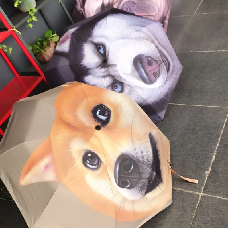 Полностью автоматический зонт креативный Рисунок собаки 3 складной дождь