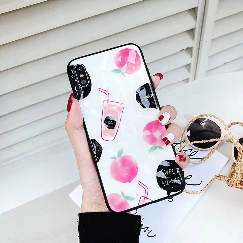 3D Diamond Pattern Orange Peach Case for Huawei P20 lite/P20 pro/Mate 20 Fruit Capa Nova 3/3i/4 Honor 8X Cover Hoesje |