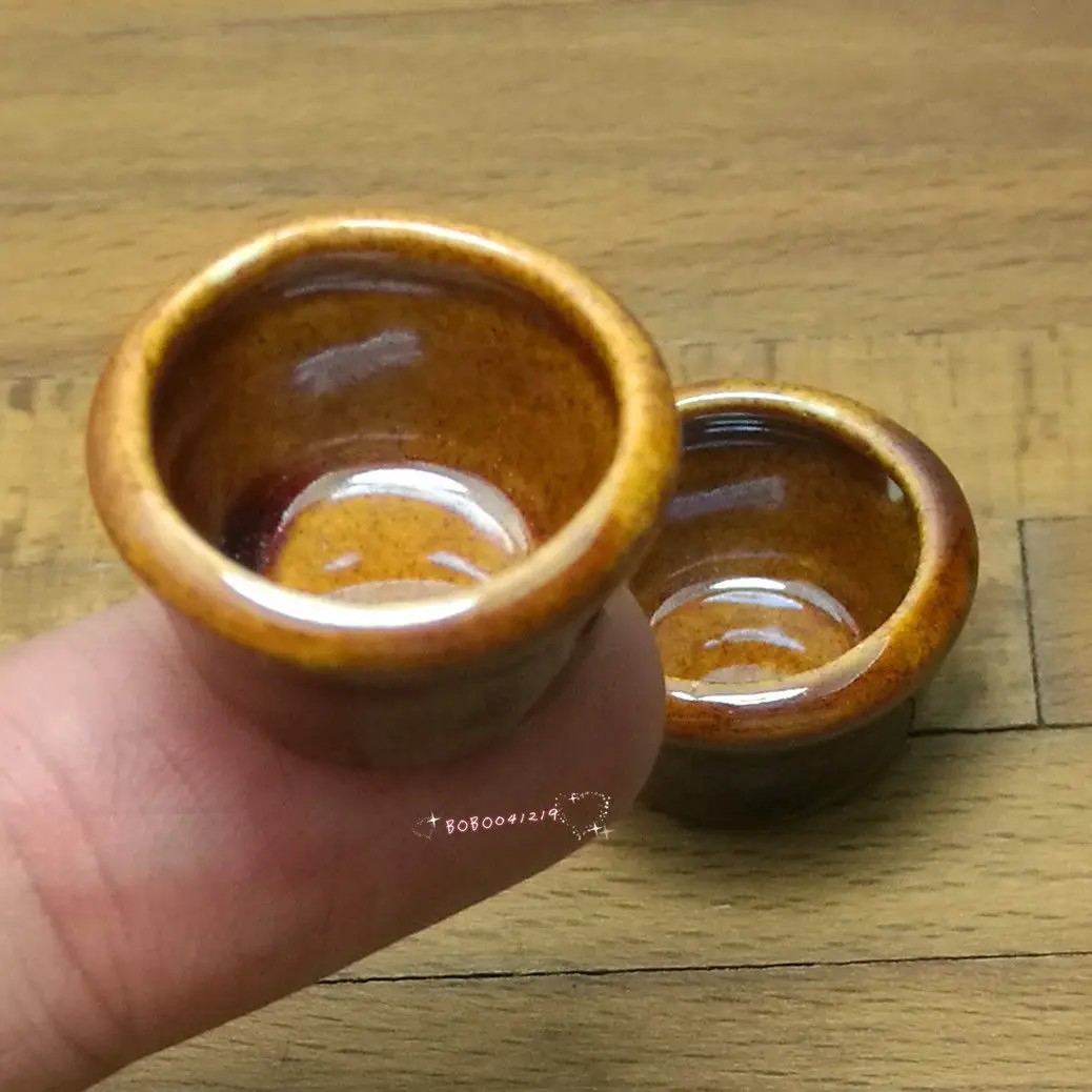 Кукольный домик миниатюрная 1:12 игрушка 2 шт. фарфоровые коричневые миски