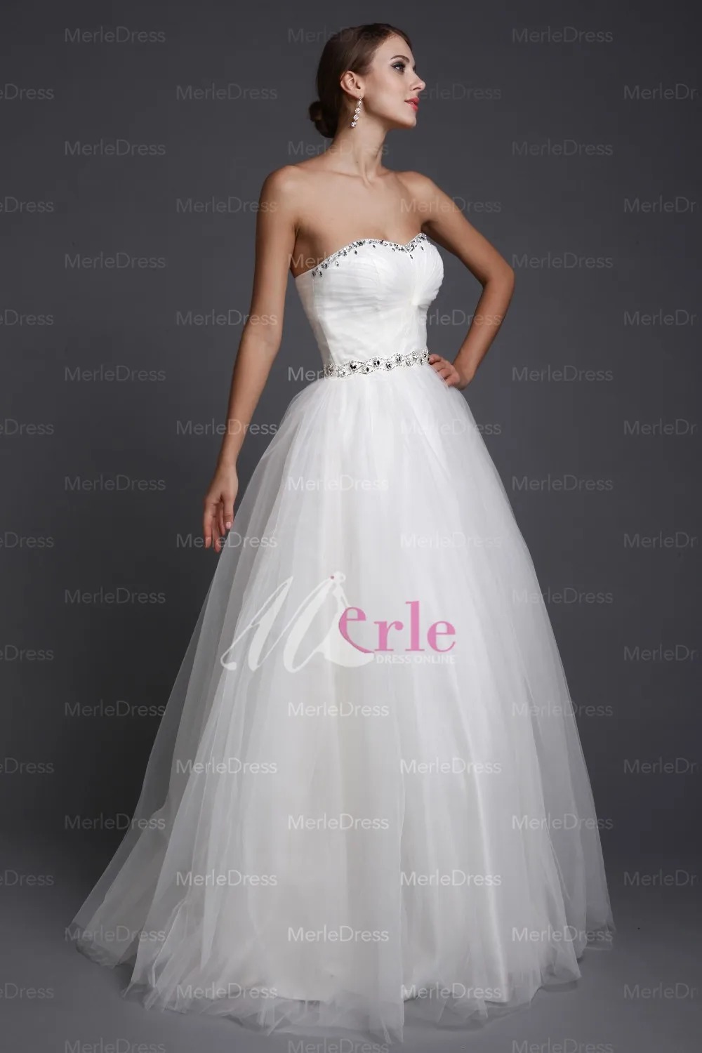 Мода 2015-Attractive A-Line / Princess милая рукавов длиной до пола длина бисероплетение чистая