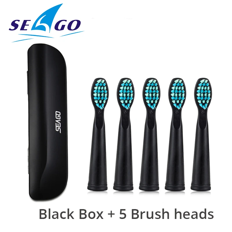 Black box brush head Seago звуковая электрическая зубная щетка для взрослых с таймером, USB перезаряжаемая зубная щетка с 3 сменными головками - Цвет: Black box brush head