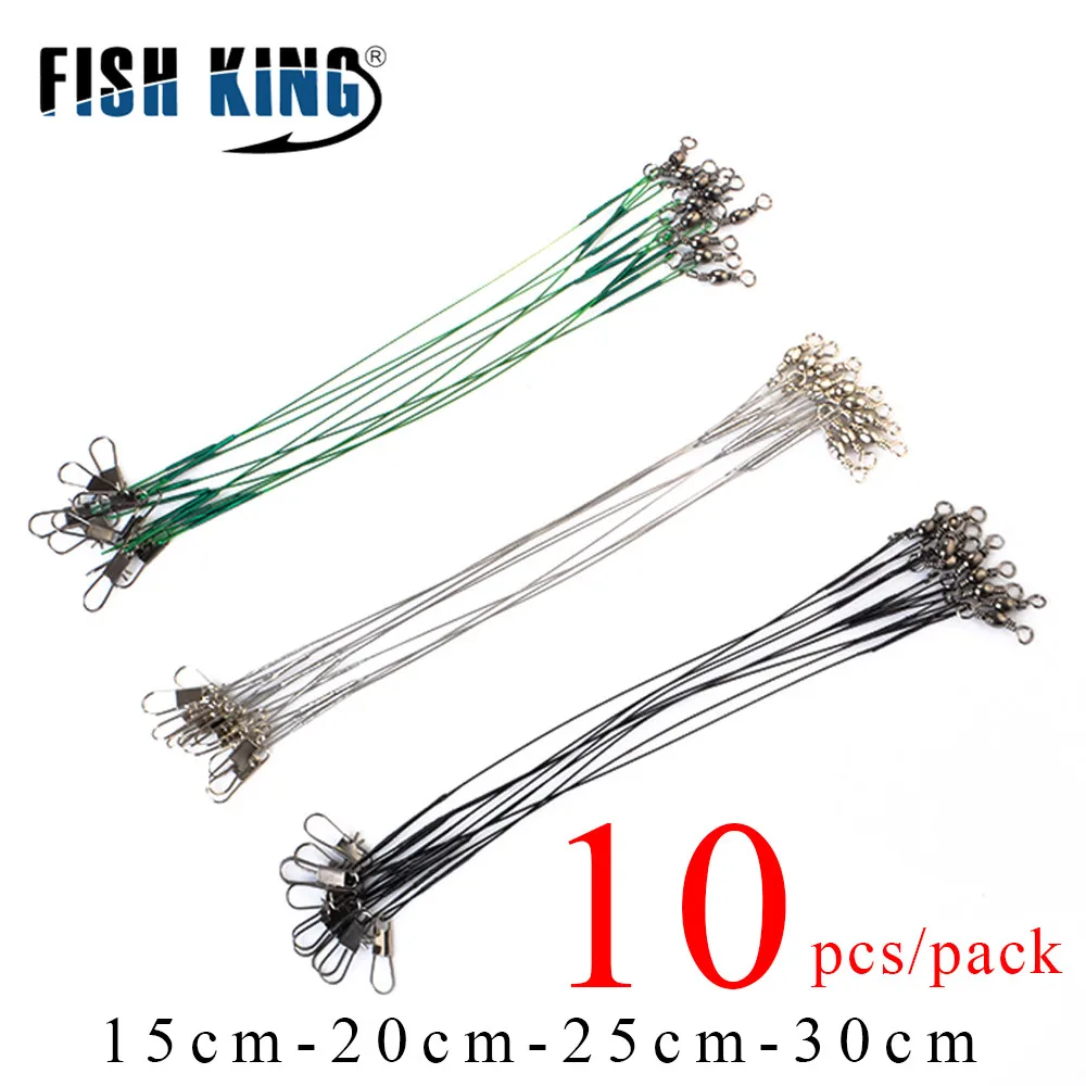 FISH KING 10 шт./лот стальной рыболовный провод лидер с поворотом 15 см/20 см/25 см/30 см