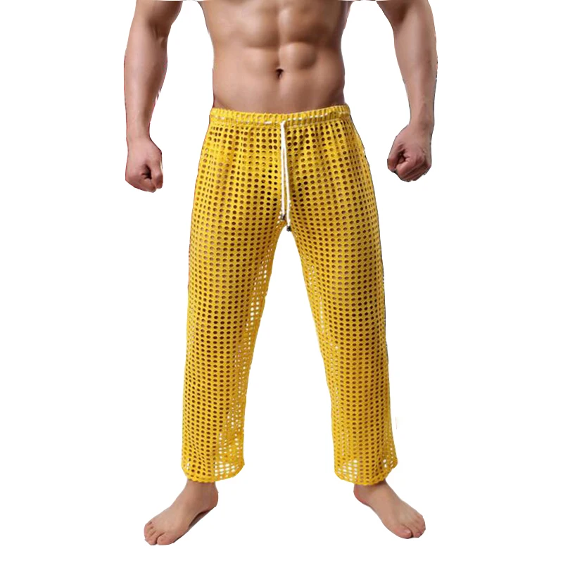 

Men's Pajamas see through pajama pants casual lounge wear pijama hombre hollow out sexy ropa interior hombre home pants clothes